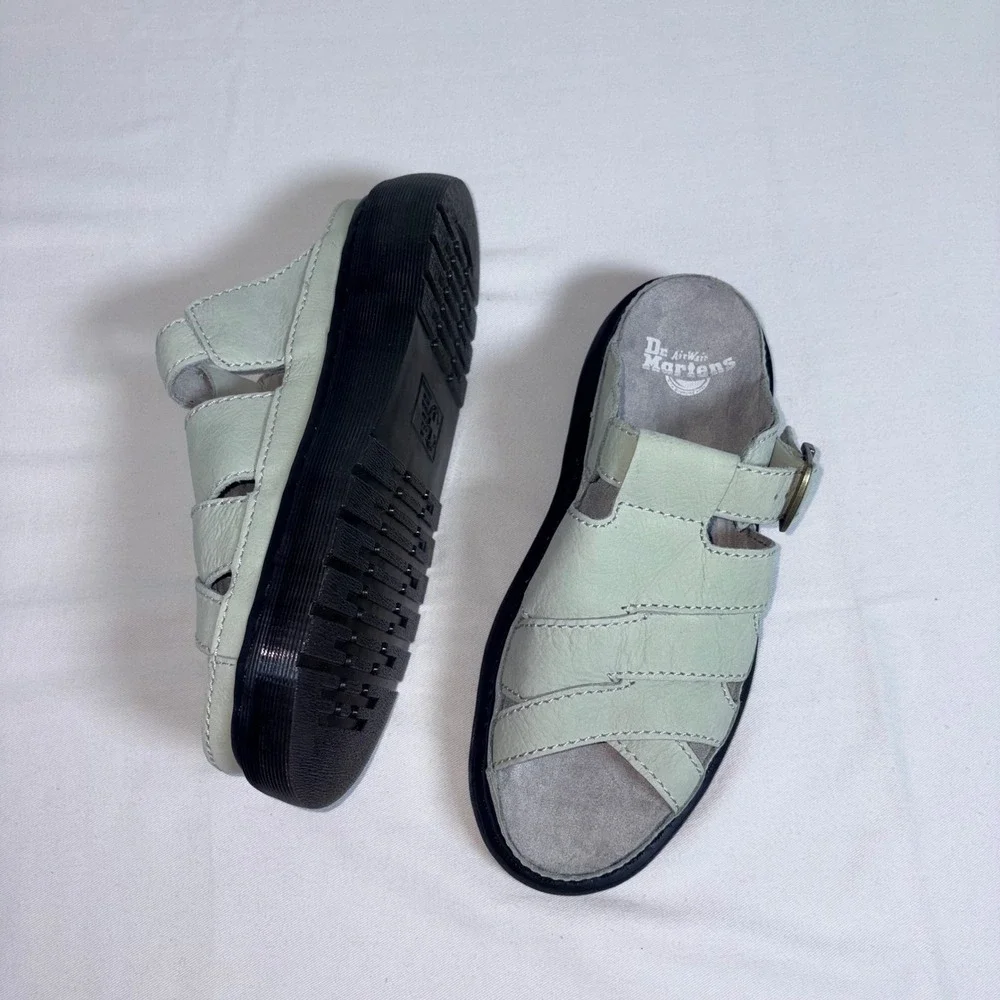 Dr. Martens Maxxy slide Sandals Sage Green Leather Buckle Platform AirWair